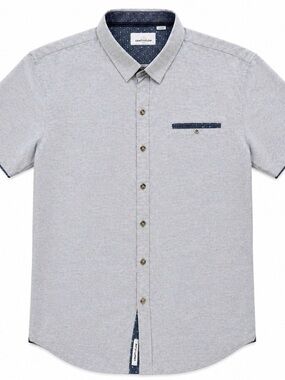 Craft & Flow Men’s Gray Button Shirt Large Short Sleeve Casual Modern Fit